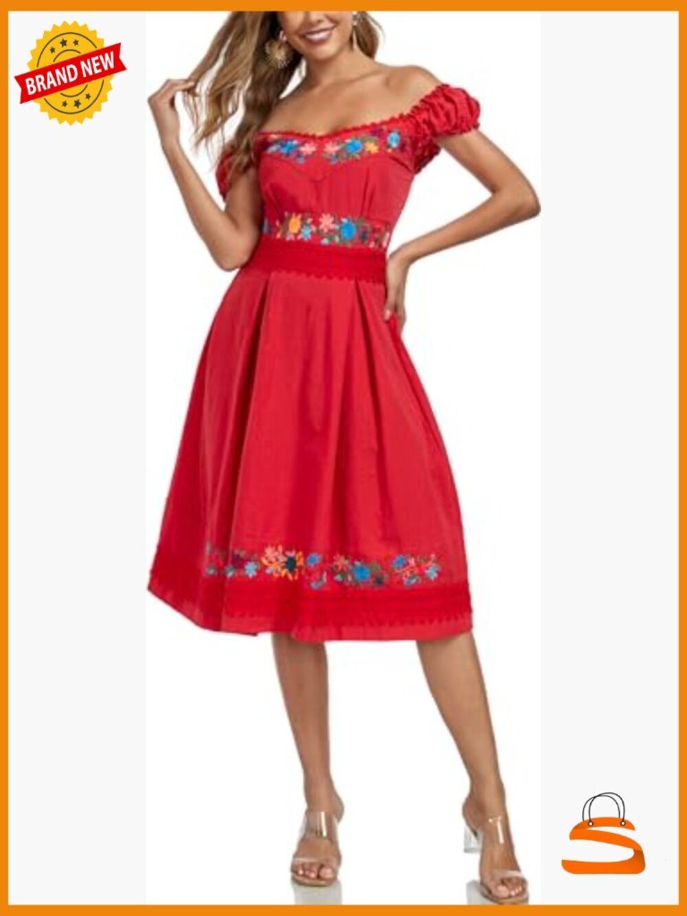 Women's Embroidered Lace Bohemian Party Dress Cotton Flowy A-Line Summer - Picture 6 of 7